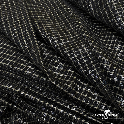 Ткань костюмная с пайетками, 100%полиэстр, 460+/-10 гр/м2, 150см #309 - цв. чёрный - купить в Нальчике. Цена 1 203.93 руб.