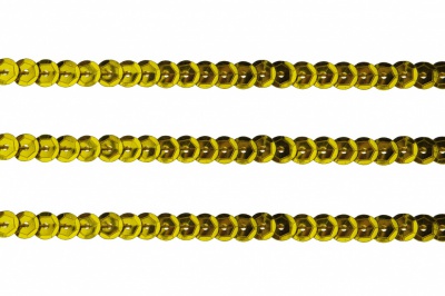 Пайетки "ОмТекс" на нитях, SILVER-BASE, 6 мм С / упак.73+/-1м, цв. А-1 - т.золото - купить в Нальчике. Цена: 468.37 руб.