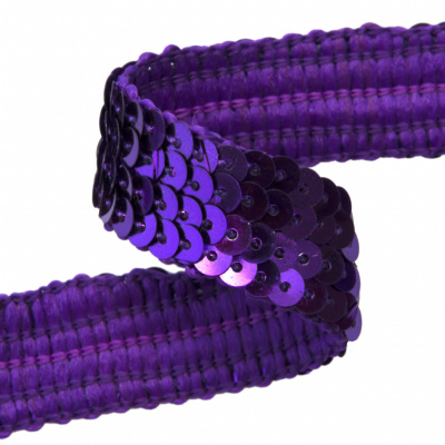 Тесьма с пайетками 12, шир. 20 мм/уп. 25+/-1 м, цвет фиолет - купить в Нальчике. Цена: 778.19 руб.