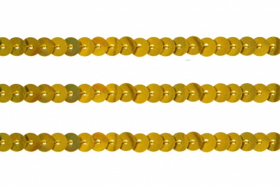 Пайетки "ОмТекс" на нитях, SILVER SHINING, 6 мм F / упак.91+/-1м, цв. 48 - золото - купить в Нальчике. Цена: 356.19 руб.
