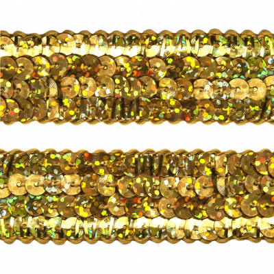 Тесьма с пайетками D16, шир. 20 мм/уп. 25+/-1 м, цвет золото - купить в Нальчике. Цена: 778.19 руб.